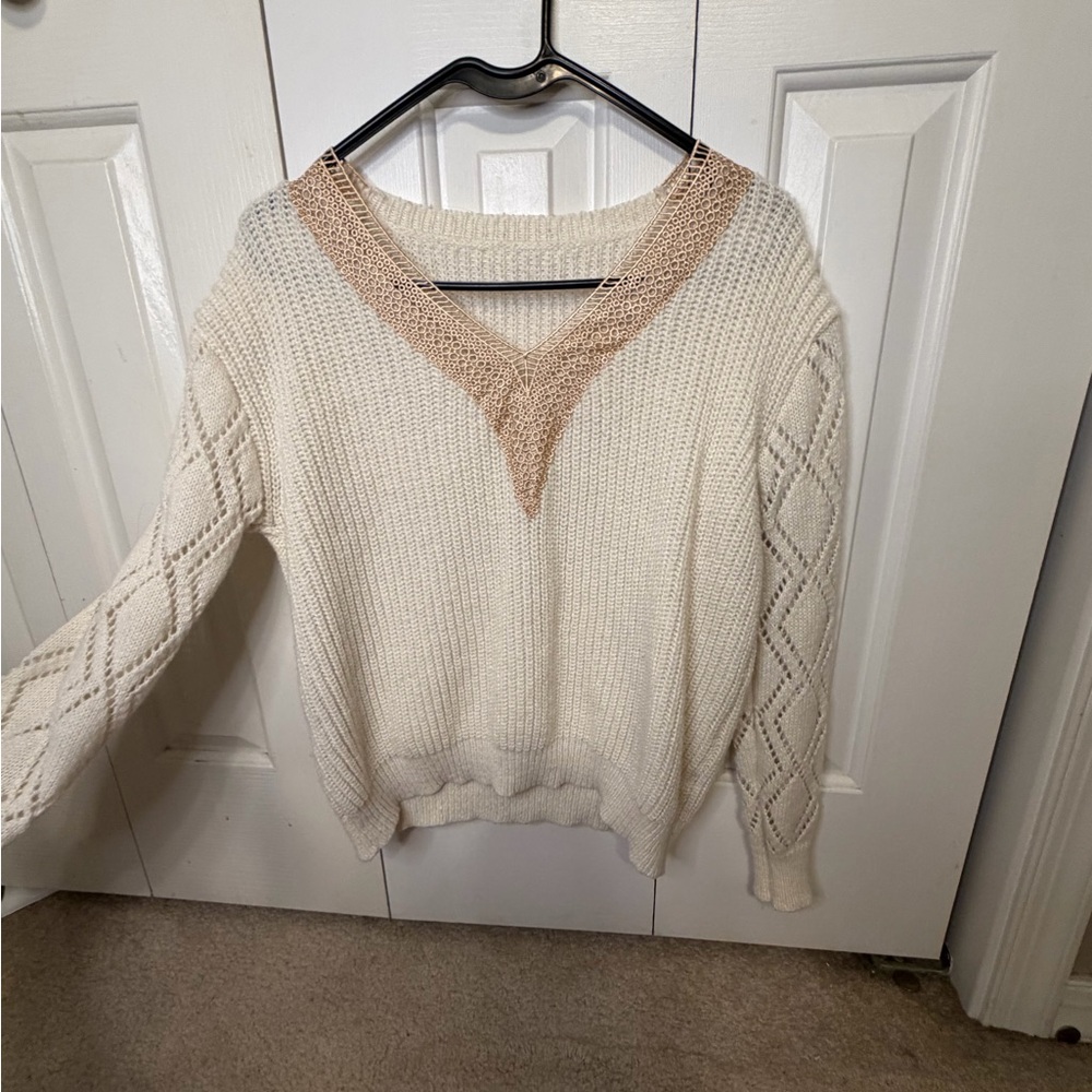 Elegant Cream and Tan Women's Sweater